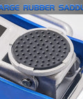 Close-up of the large rubber saddle on a Low Profile 2 Ton Floor Jack With Dual Pump System For Quick Lift, Durable Blue.