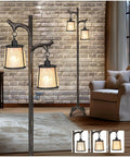 Farmhouse 68 Inch Floor Lamp With Mica Shade Rustic Tree Trunk Design Stepless Dimmable Modern Industrial Standing Lamp