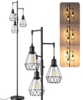 70 Inch Farmhouse Floor Lamp With Diamond Cage Shade And Dimmable Lighting Includes Three LED Edison Bulbs Rustic Tree Corner Accent For Living Room Bedroom Or Office Black Finish Modern Cozy Vibe Lighting