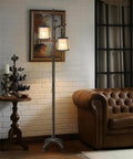 Farmhouse 68 Inch Floor Lamp With Mica Shade Rustic Tree Trunk Design Stepless Dimmable Modern Industrial Standing Lamp For Living Room Bedroom And Office Bulb Included next to a brown sofa