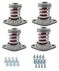 Four Floor Mount Vibration Isolators for Heavy Machinery with Spring Damping, Carbon Steel Construction, Includes Bolts