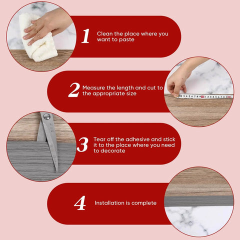 Installation steps for Floor Transition Strip for Doorways, 2'' x10Ft Self-Adhesive Laminate Floor Strip, Carpet Threshold - Gray Wood Grain