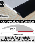 Floor Transition Strip Self Adhesive Carpet Wood Tile Vinyl Flooring Laminate Transition Cover Edge Trim Gap Doorway Threshold for Uneven Floors Heights Within 5 mm (Black, 40 inches) showing cross-sectional view and dimensions
