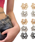 Flower Jeans Button Sets Ten Pcs Adjustable Waist Tighteners Buckles No Sew No Tools Detachable Decorative Jeans Buttons Pins For Loose Jeans Pants And Skirts Durable Metal Construction Universal Fit Ten Color Options Black Gray Silver Light Gold Frosted