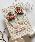 Greeting card made with Grid Background Board Die Set for Card Making and Scrapbooking, featuring floral flip-flop design on embossed paper.