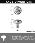 Dimensions diagram for 12 Pack Floral Satin Nickel Cabinet Knobs With Blooming Flower Design For Kitchen And Dresser Drawers.