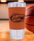 Florida Gators Engraved 20 Oz Grip Tumbler With Vacuum Insulated Double Wall Stainless Steel Travel Mug and Lid, leatherette grip