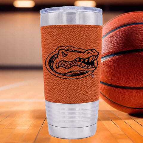 Florida Gators Engraved 20 Oz Grip Tumbler With Vacuum Insulated Double Wall Stainless Steel Travel Mug and Lid, leatherette grip