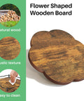 Flower shaped wooden board with rustic texture and easy to clean surface, ideal for kitchen use.