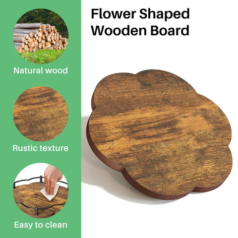 Flower shaped wooden board with rustic texture and easy to clean surface, ideal for kitchen use.