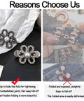 Eight Flower Button Set Waist Tighteners For Jeans And All Clothing, Detachable Decorative Buckles in silver shown installed.