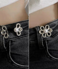 Eight Flower Button Set Waist Tighteners For Jeans And All Clothing, detachable decorative buckles installed on black jeans