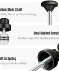 Components of the 200cc Manual Fluid Extractor Pump including carbon steel shaft, dual gasket security, and built-in spring features.