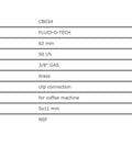 Technical details for Fluid-O-Tech CB054 Rotary Vane Pump New, including length, pump rate, connection type, material, and application.