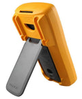 Back view of Fluke 17B+ Digital Multimeter, for Electrical Applications, show casing the durable yellow case and stand feature