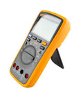 Fluke 17B+ Digital Multimeter, for Electrical Applications, Measures AC/DC Voltage 1000V displayed on stand, front angled view