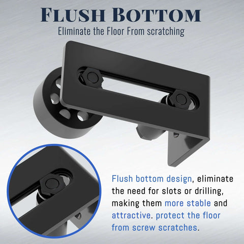 Sliding Barn Door Floor Guide Set, Wall Mounted Flush Bottom Grooved Guides With Rollers, adjustable with eight setup options