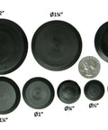 50 Piece Flush Mount Black Hole Plug Kit For Auto Body And Sheet Metal, Ideal For Body Shops And Garages, showing plug sizes.