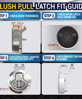 Durable chrome hatch latches, a 2 pack flush mount slam latch set for RVs and boats, fit guide and measurements.