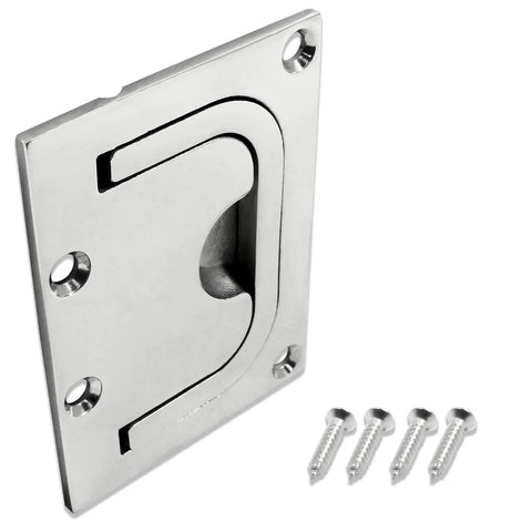 Flush Mount Ring Pull Handle In 316 Stainless Steel For Boat Hatch And Furniture Cabinets Drawer Square Recessed Lift Ring Pull 3 X 2.24 Inches Heavy Duty Rustproof Corrosion Resistant With 4 Mounting Screws