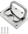 Flush Mount Ring Pull Handle In 316 Stainless Steel For Boat Hatch And Furniture Cabinets Drawer Square Recessed Lift Ring Pull 3 X 2.24 Inches Heavy Duty Rustproof Corrosion Resistant With 4 Mounting Screws