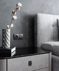 Modern bedroom with bedside table featuring 2 Pack Flush Ring Pulls Stainless Steel Rectangle Recessed Door Pull With Screws Black Finish