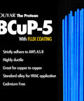 Pro Grade Flux Coated BCuP5 Brazing Rods With Fifteen Percent Silver for HVAC and refrigeration repairs, blue rods with features list