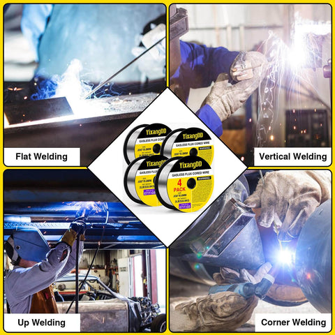 Four Pack 0.030 Flux Core Welding Wire E71T-GS Gasless Mild Carbon Steel MIG Wire 2 Pound Spool Pack in various welding positions