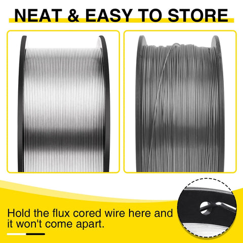 Four Pack 0.030 Flux Core Welding Wire E71T-GS spools with neat storage design, mild carbon steel MIG wire for DIY, auto repair projects
