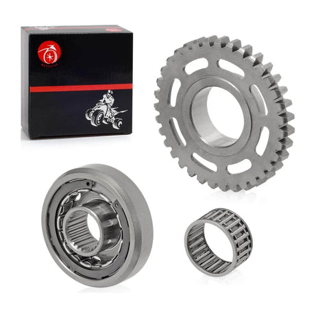 Flywheel Puller And Starter Clutch Gear Kit With One Way Bearing And Gasket Set For TRX450ER Electric Start 2006 2009 2011 2014 Replacement Complete Kit Ready To Roll, showing gear components and bearing.