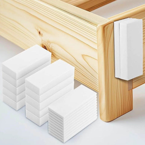 20 Foam Anti Rattle Pads With Auto Adhesive Fillers For Headboard And Furniture Noise Reduction Easy To Install Adhesive Anti Shake Stoppers shown installed on wood frame