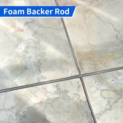 Foam Backer Rod For Concrete Gaps And Joints, 33 Feet Long, installed between marble tiles, half inch diameter