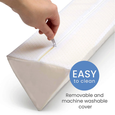 Extra Long Foam Bed Rail Bumper For Toddlers And Kids Expands To 56 Inches For Full Edge Coverage With A Water Resistant Non Slip And Machine Washable Cover Lightweight And Portable Guard Rail For Safe Sleep White showing zipper