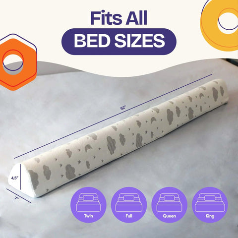 52 Inch By 5 Inch Foam Bed Rail For Toddlers With Non Slip Stability And Convex Design For Safer Sleep Keeps Your Lil One Cozy And Secure Fits Twin Full Queen King Mattress Sizes And Easier Bed Time displayed on a mattress.