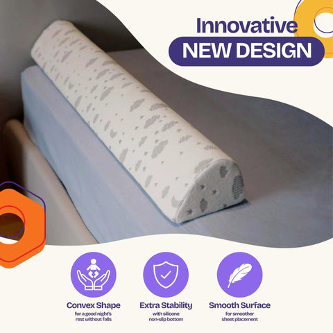 52 Inch By 5 Inch Foam Bed Rail For Toddlers With Non Slip Stability And Convex Design For Safer Sleep displayed on a bed
