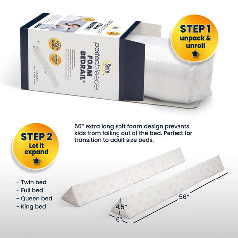 Extra Long Foam Bed Rails For Toddlers And Kids Water Resistant And Non Slip Guard Rails With Machine Washable Covers 2 Pack