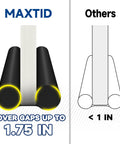 Comparison of Large 36 Inch Door Draft Stopper Foam and smaller draft stopper with gaps of 1.75 inches and less than 1 inch.