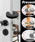 Image showing a black foam Six Pack Baby Door Pinch Guard installed on a door to prevent injuries, slamming, and getting locked out.