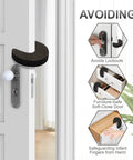 Eight Piece Foam Door Stopper and Pinch Guard Set installed on door to prevent slamming and finger injuries for kidproof and pet safety.