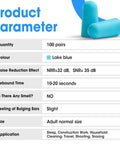 100 Pairs Foam Ear Plugs Bulk NRR 32dB Lake Blue Soft Comfortable Disposable Noise Reduction box specifications.