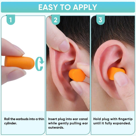 Steps to use 200 Pairs Foam Ear Plugs With 32dB Noise Reduction For Sleeping, Travel, Study, Concentration And Hearing Protection