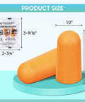 200 Pairs Foam Ear Plugs With 32dB Noise Reduction for Sleeping and Travel; size dimensions shown with packaging.