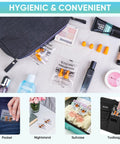 200 Pairs Foam Ear Plugs With 32dB Noise Reduction shown with travel toiletries and packaging, highlighted for versatile use in pocket, suitcase, and more.