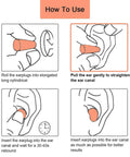 Illustration showing how to use Foam Earplugs 200 Pair Pack For Noise Reduction 32 dB NRR Soft Comfortable Self Adjusting Ear Plugs.