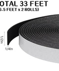 Foam Insulation Tape Self Adhesive 1/2In x 1/4In x 33Ft Weather Stripping roll with dimensions, ideal for doors and windows.