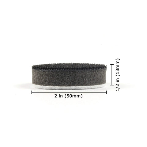 Close-up of a single 2 Inch Foam Interface Pad with Hook and Loop, 50mm diameter, 13mm thick, from the 10 Pack for Detailing.