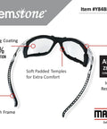 Foam Lined Debris Blocking Safety Glasses With Anti Fog UV Protection ANSI Z87.1, front view showing features and frame design
