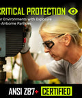 Worker wearing Foam Lined Debris Blocking Safety Glasses With Anti Fog UV Protection ANSI Z87.1 at a metalwork station
