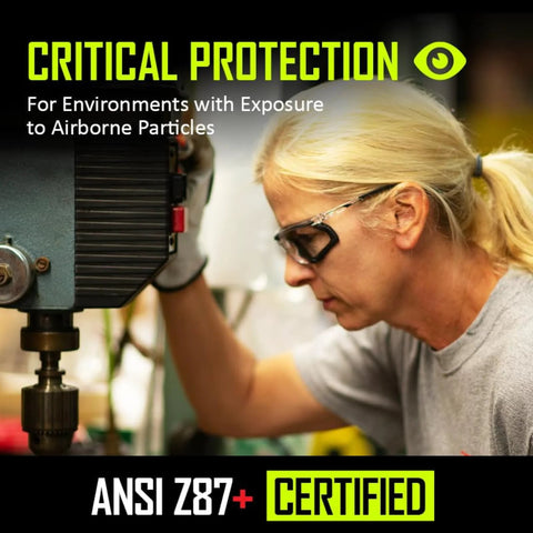 Worker wearing Foam Lined Debris Blocking Safety Glasses With Anti Fog UV Protection ANSI Z87.1 at a metalwork station