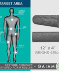 Compact Textured Foam Roller For Muscle Recovery And Massage, 12 Inch Length, 4 Inch Diameter, targets upper back and legs